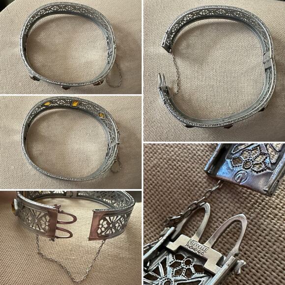 1920’s Nuwite R&G Co Art Deco Yellow Stone Rhodium Plated Hinged Bracelet - Picture 3 of 3
